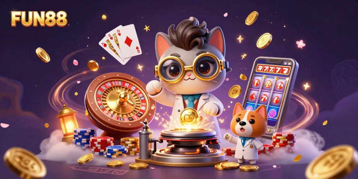Experience FUN88's vibrant casino atmosphere with thrilling gold coins and games.