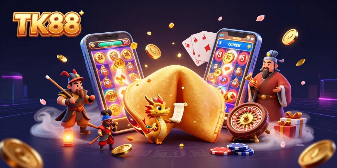 Experience thrilling casino action with TK88, featuring vibrant gaming elements and lively characters.