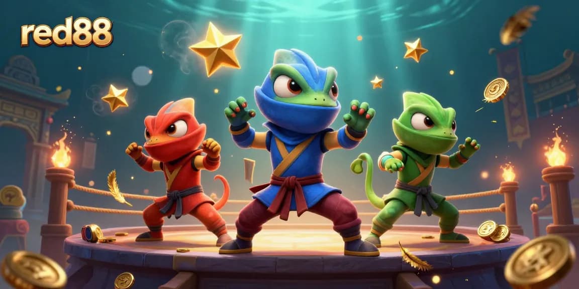 Engage with red88 through vibrant 3D ninja chameleons capturing the casino spirit.