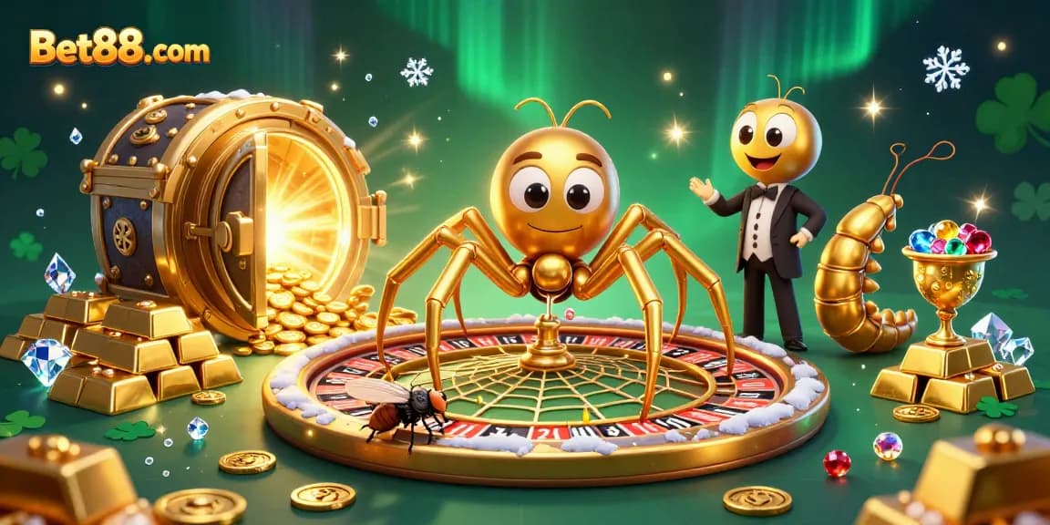 Experience thrilling bets with Bet88. com in this dynamic casino scene filled with golden treasures.