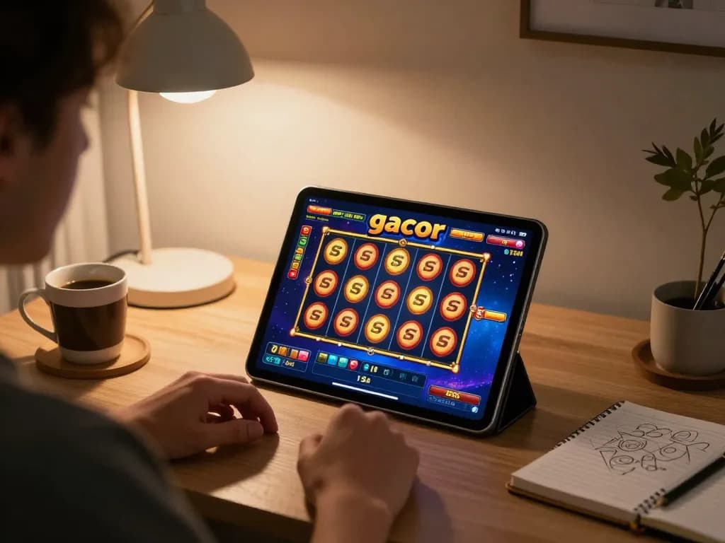Engaging in slot gacor action while playing on a tablet in a cozy home environment