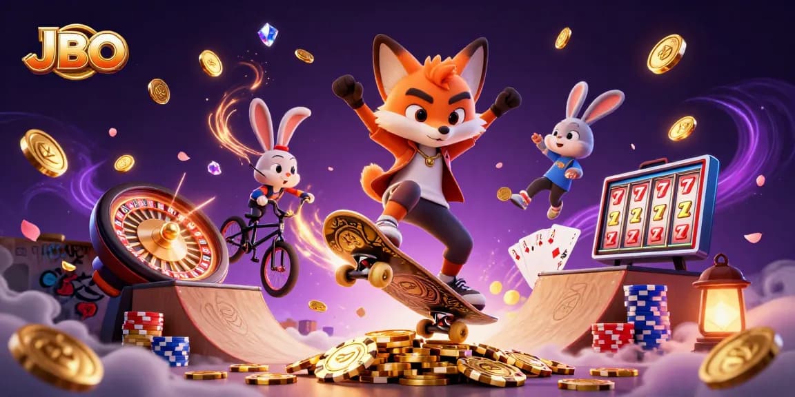 Experience the vibrant world of JBO with a dynamic casino illustration showcasing thrilling gaming action.