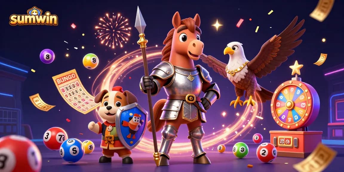 Experience thrilling moments at sumwin with a lively lottery scene featuring cartoon characters!