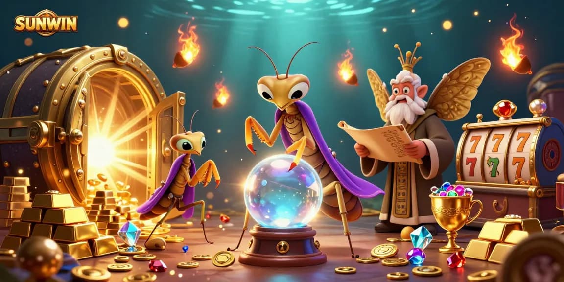 Spin the reels and feel the excitement of SUNWIN in this vibrant casino-themed illustration.