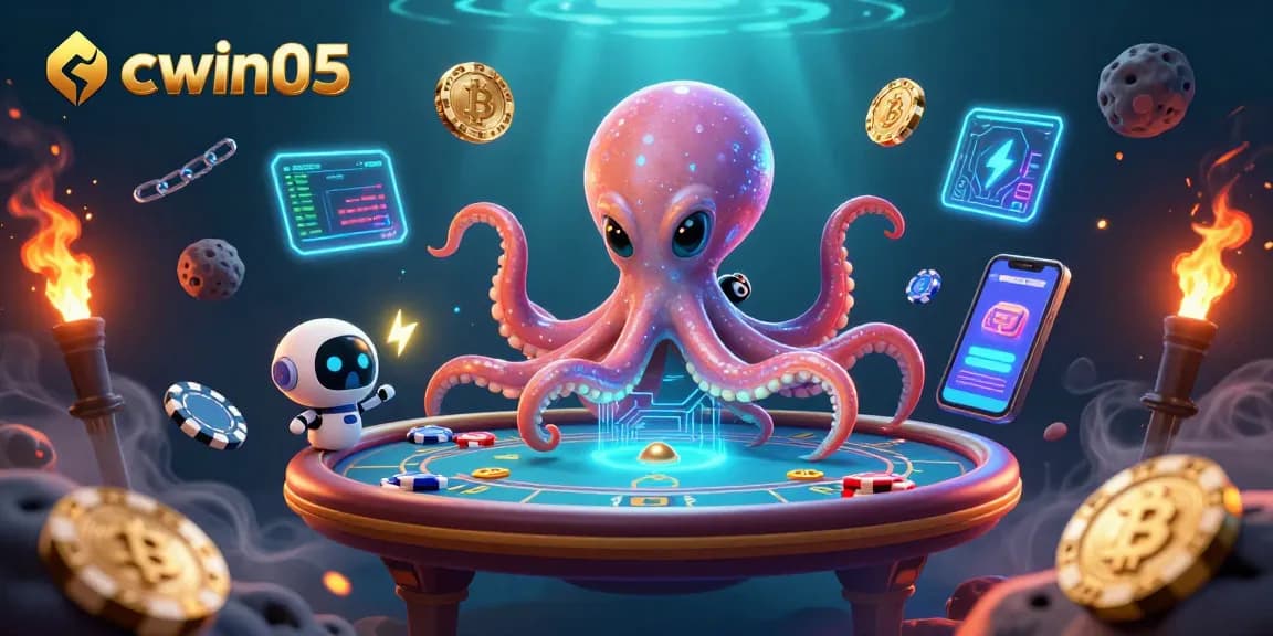 Engage with cwin05 in a vibrant alien casino scene featuring poker and crypto excitement.