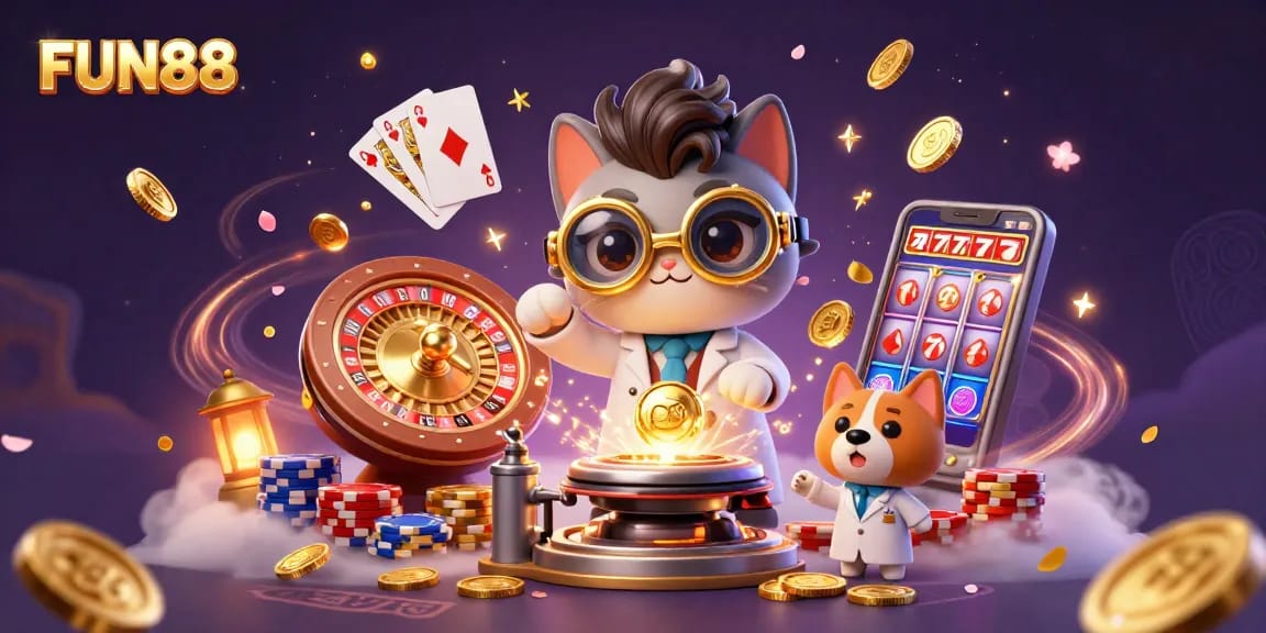 Experience FUN88's vibrant casino atmosphere with thrilling gold coins and games.