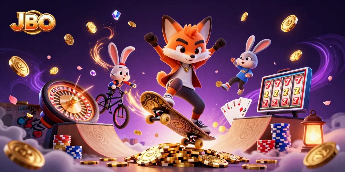 Experience the vibrant world of JBO with a dynamic casino illustration showcasing thrilling gaming action.