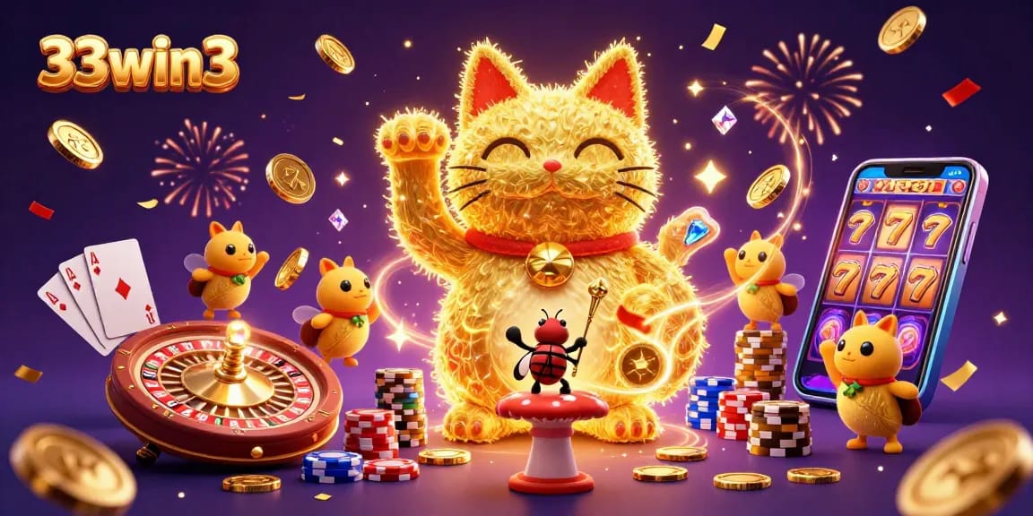 Engage with the vibrant energy of 33win3 as golden fireflies symbolize luck and excitement in gaming.