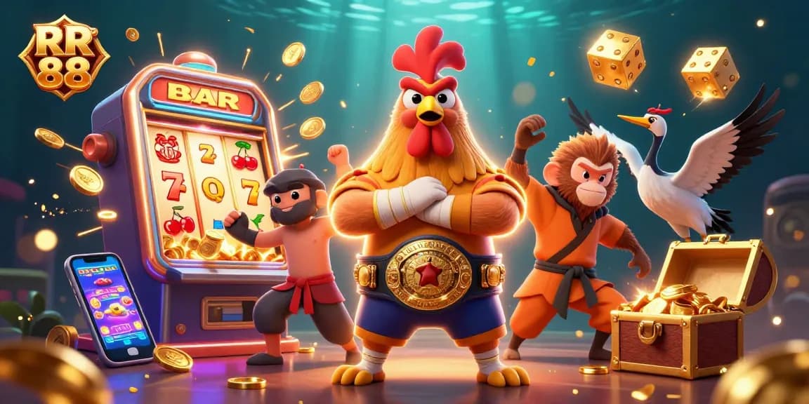 Win big at RR 88 with vibrant casino characters amidst a jackpot celebration!