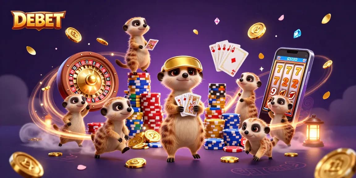 Experience excitement at DEBET with meerkats managing a lively casino scene full of action.