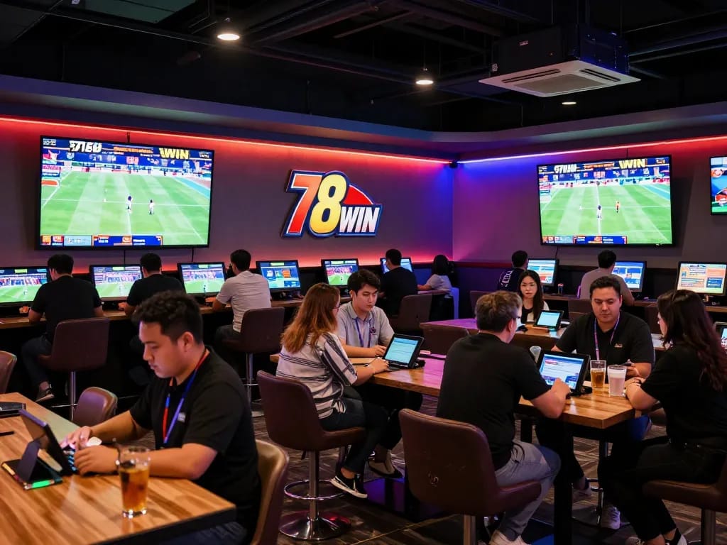 Experience the thrill of sports betting with 78 WIN's lively lounge atmosphere.