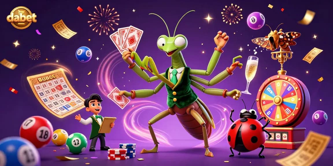 Experience dabet's gaming excitement with a colorful 3D casino scene and vibrant lottery elements.