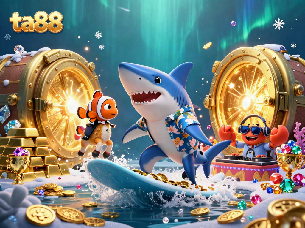 Experience gaming thrills at ta88 with vibrant characters and festive elements in a rich casino setting.