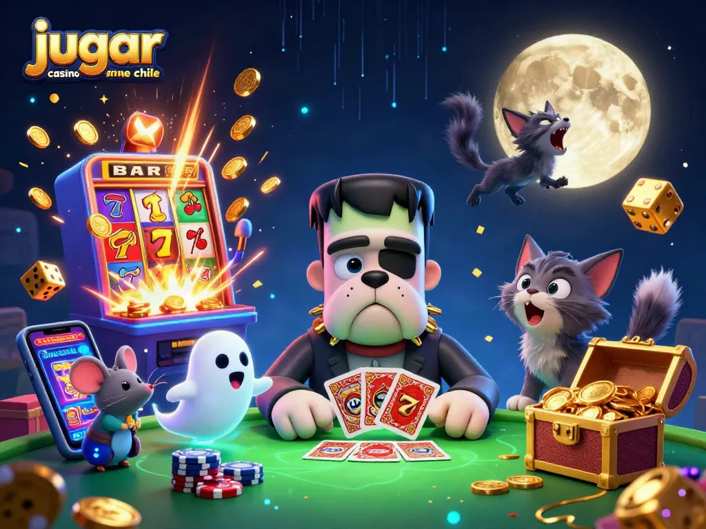 Juega casino online Chile en una vibrante escena con personajes y jackpots emocionantes.