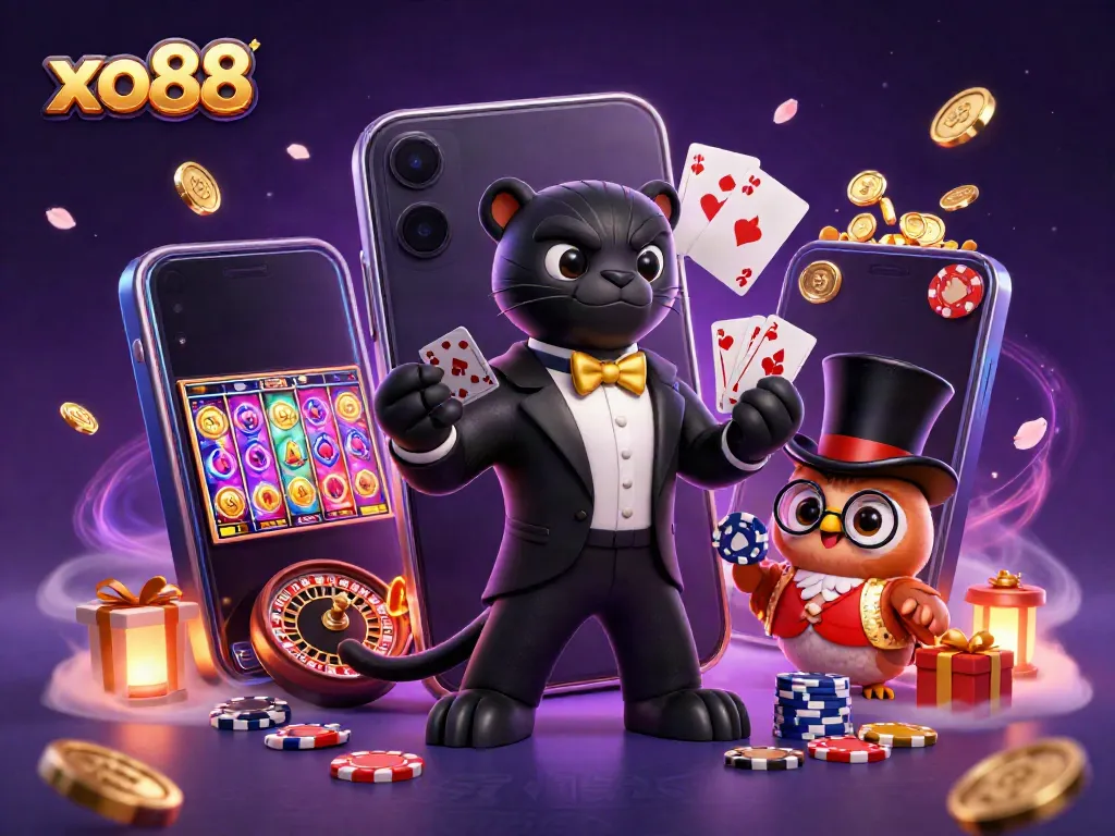 Experience the thrill of gaming at xo88 with elegant characters, lively casino elements, and a magical atmosphere.