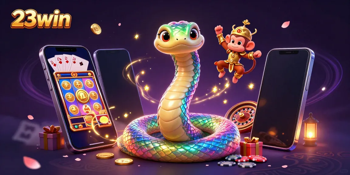 Engage in thrilling gameplay with the colorful 23win illustrated scene showcasing dynamic gambling elements.