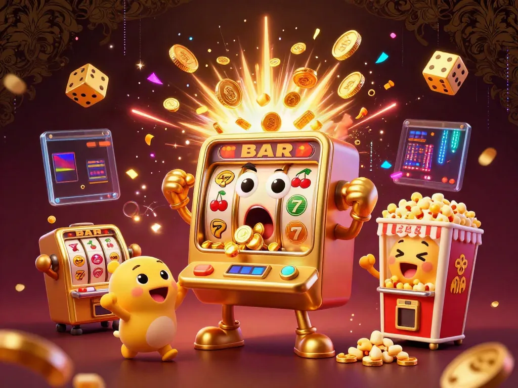 Big wins await at web go88 as the golden slot machine celebrates its jackpot in a vibrant casino scene.