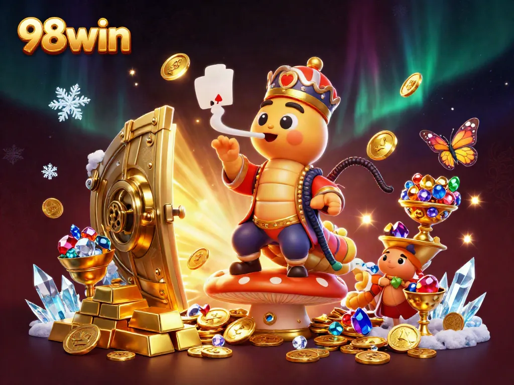 Engage with exciting gaming adventures at 98win, featuring 3D characters, golden treasures, and vibrant visuals.