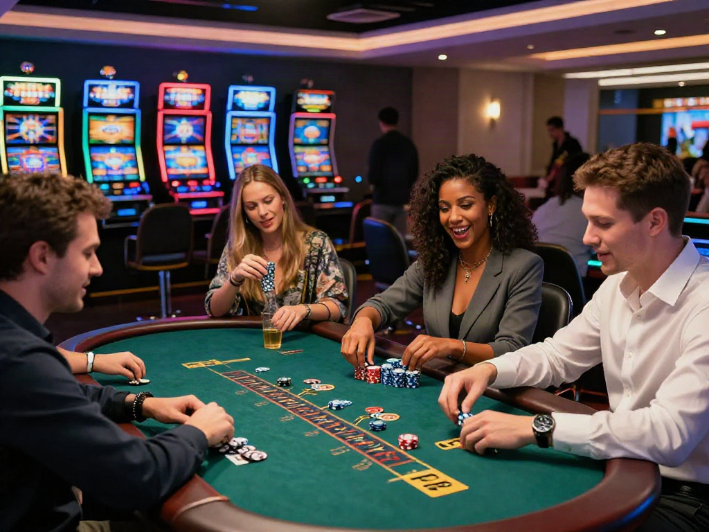 ku88 casino atmosphere with players enjoying live dealer games and slot machines