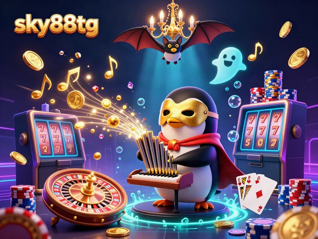 Experience the exhilarating world of sky88tg with vibrant casino elements and immersive 3D characters.