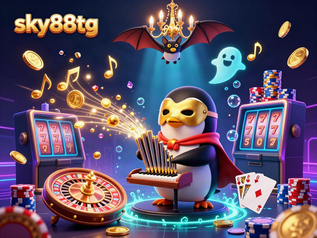 Experience the exhilarating world of sky88tg with vibrant casino elements and immersive 3D characters.