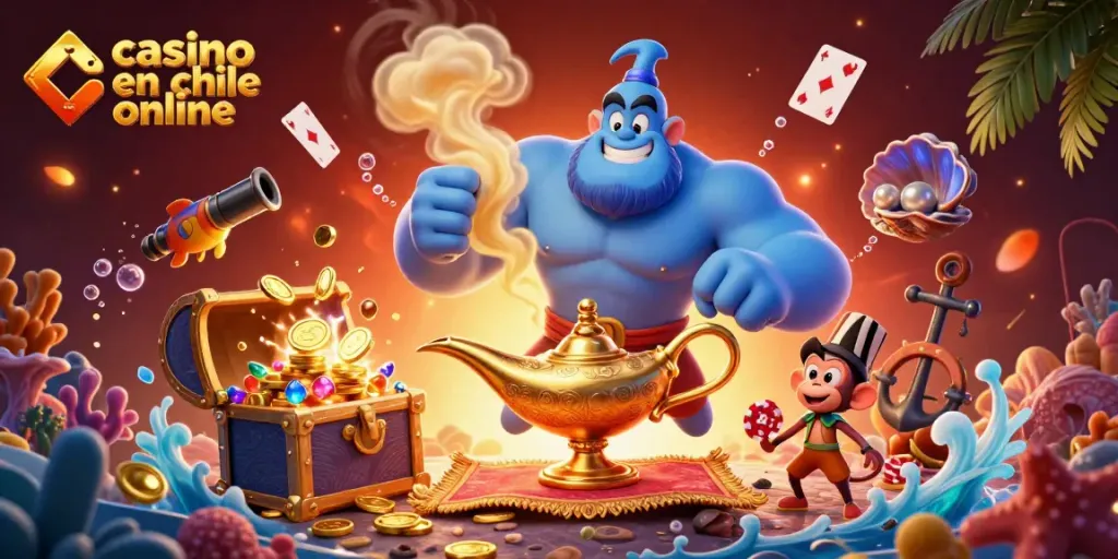 Juega en el casino en Chile online con un genio y un mono en una mágica escena de casino