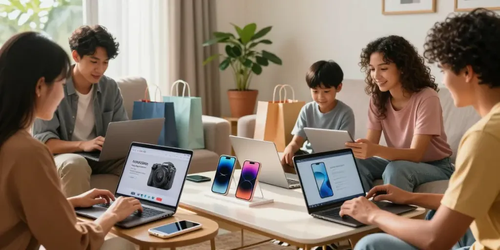 Shoppers enjoying a vibrant online experience with rokok88 electronics.