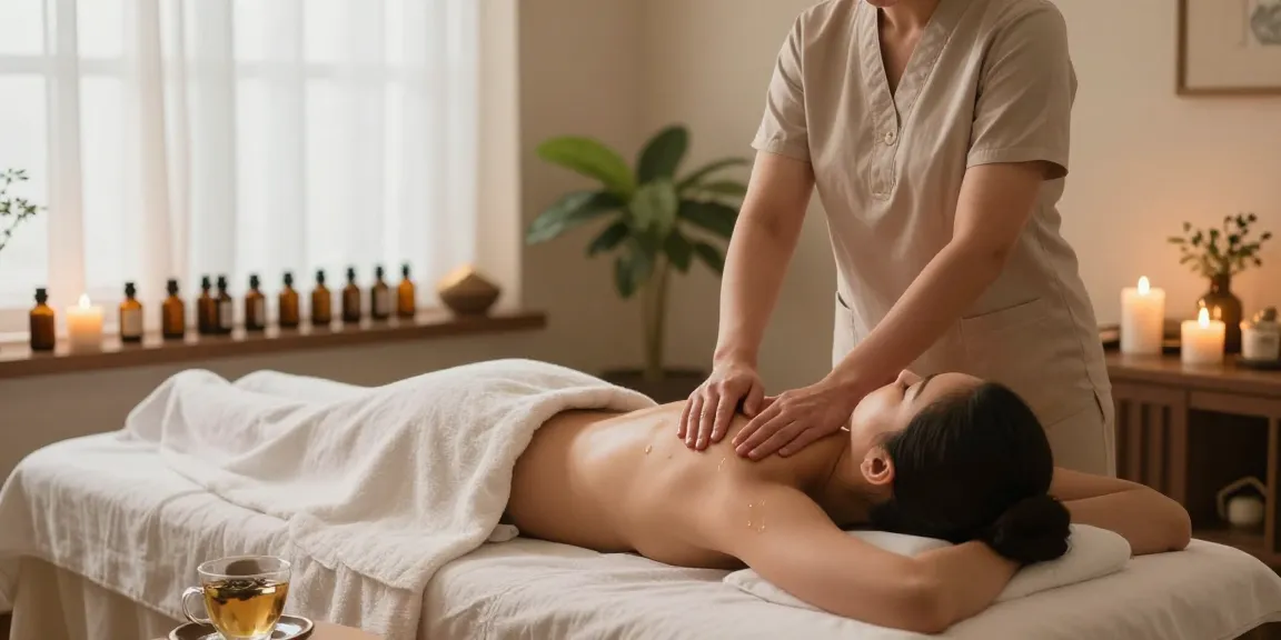 의정부출장마사지 session in a tranquil spa room with soothing elements.