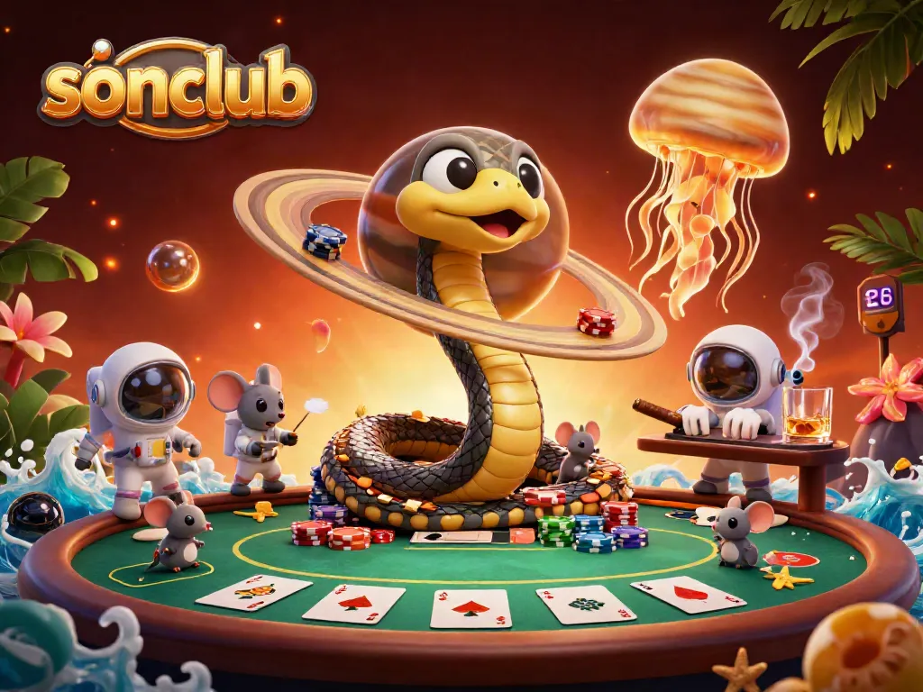 Experience the thrill of betting in sonclub's cosmic casino scene with animated characters and vibrant game elements.