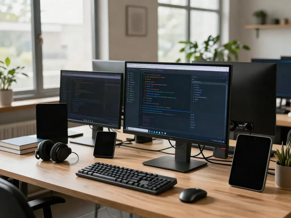WiseCare software download on a computer screen optimizing PC performance at a professional tech workspace