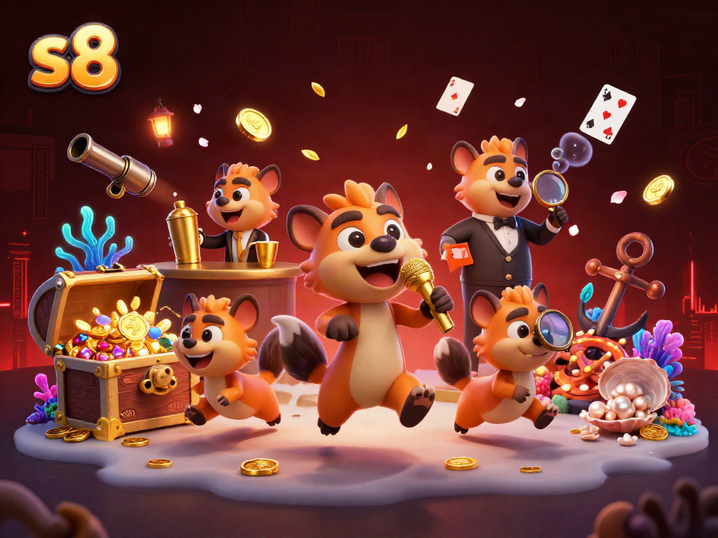 Experience excitement at the s8 casino with lively hyena characters and various vibrant game elements.