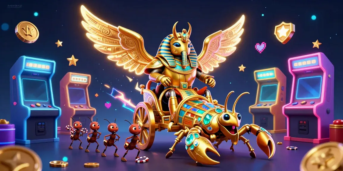 Engage with net88's dynamic gaming scene featuring a golden scarab beetle and scorpions in action.