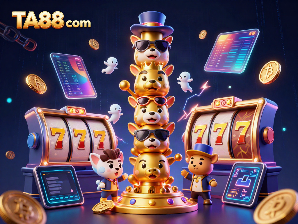 Experience the thrill of winning with TA88 com in this vibrant casino-themed illustration.