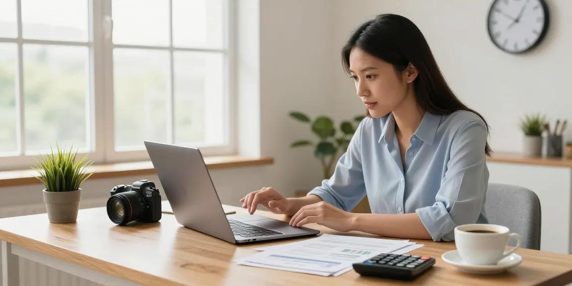 Professional assessing mortgage options with a buscador hipotecas in a stylish home office.