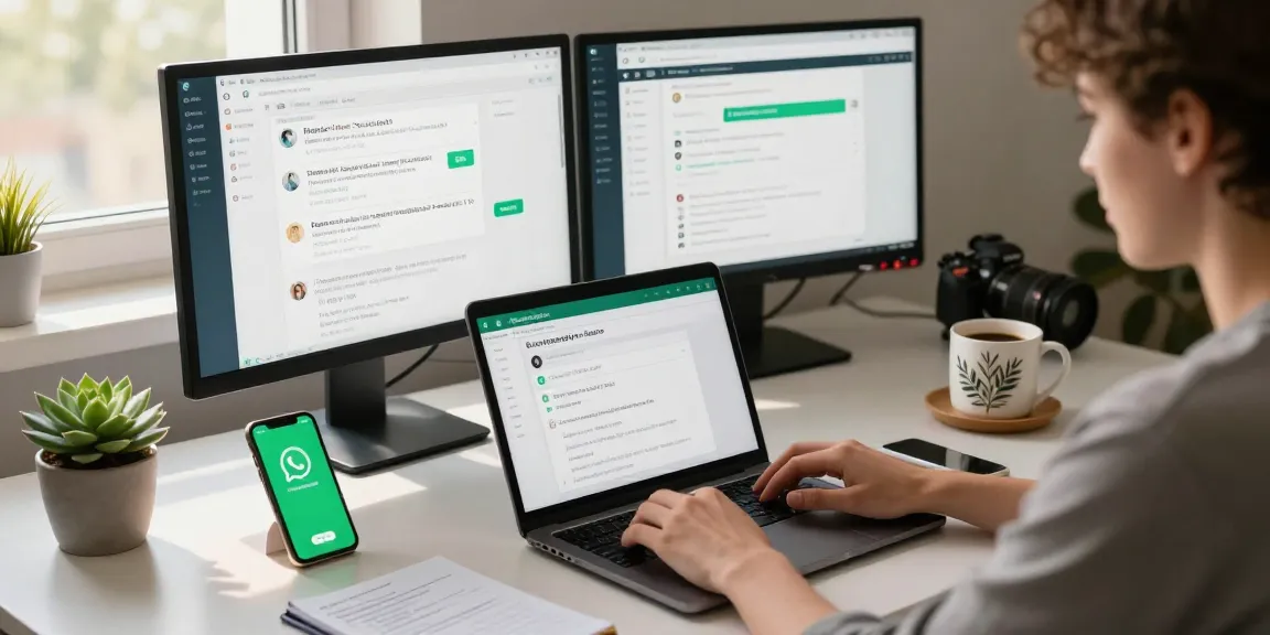 Working on WhatsApp電腦版 interface at a modern workspace