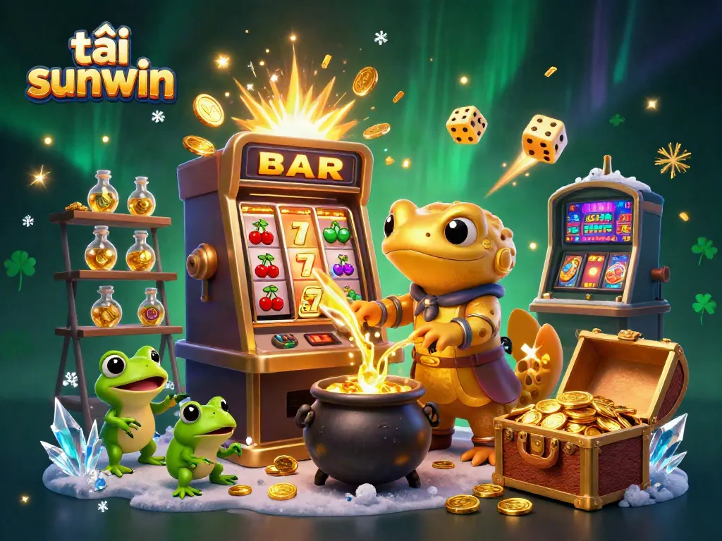 Experience the magic of tải sunwin with golden alchemy in a vibrant casino scene.