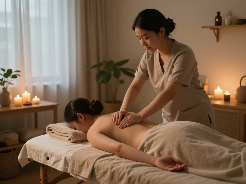 Experience tranquility with 영등포출장안마 as a therapist provides a soothing massage in a cozy setting.