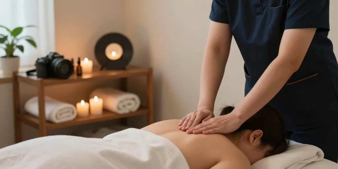 Tranquil wellness scene depicting 남양주출장안마 with a therapist giving a massage.