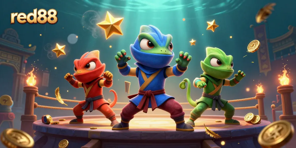 Engage with red88 through vibrant 3D ninja chameleons capturing the casino spirit.