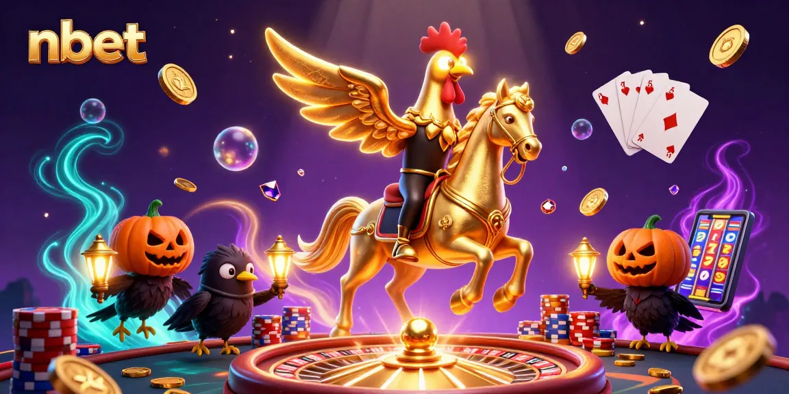 Experience exhilarating nbet action with a golden rooster amid a dazzling casino scene.