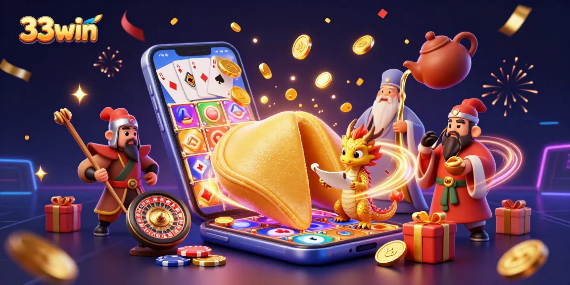 Win big with 33win's captivating 3D casino illustration showcasing exciting gaming elements.