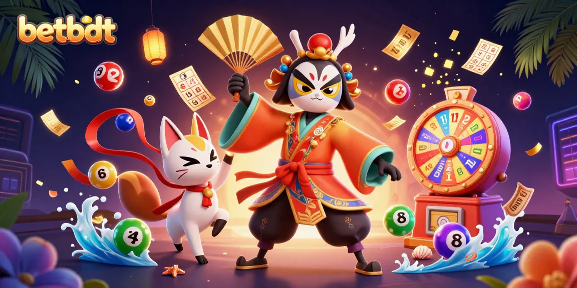 Experience the excitement of betbdt with a dynamic scene of lottery elements and vibrant 3D characters.