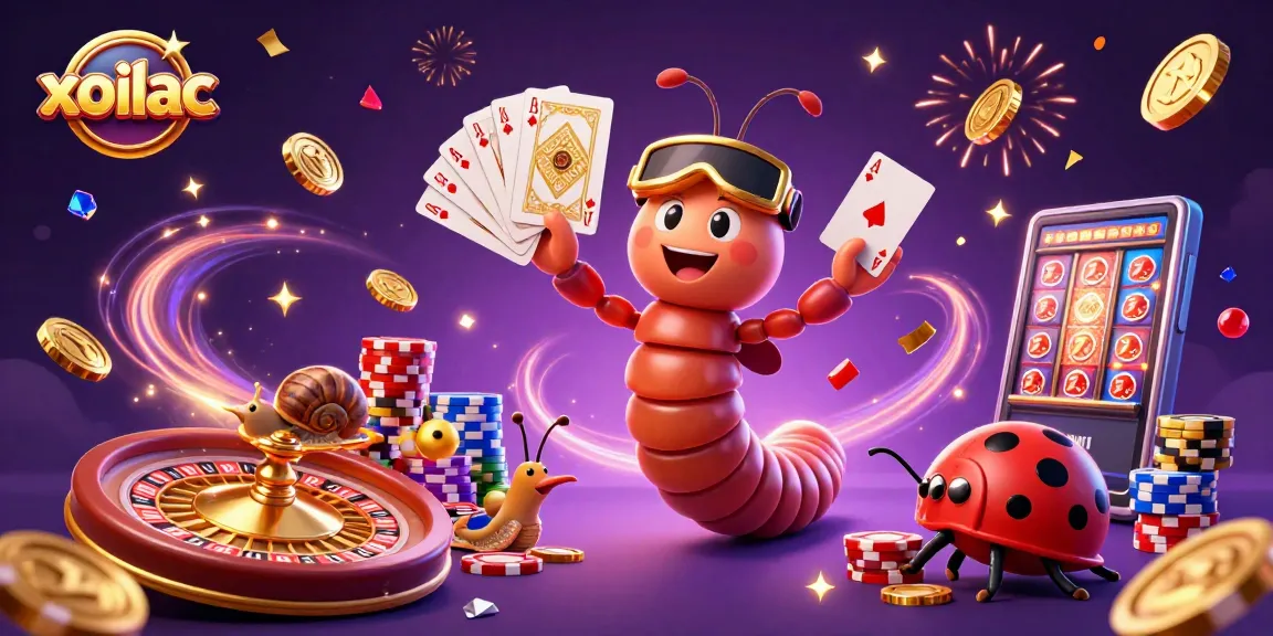 Xoilac showcases a vibrant 3D cartoon scene with a millipede dealer and exciting casino elements.