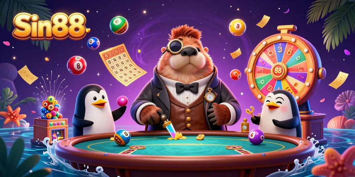 Engage in thrilling gameplay with Sin88 at an underwater poker table with vibrant lottery elements.