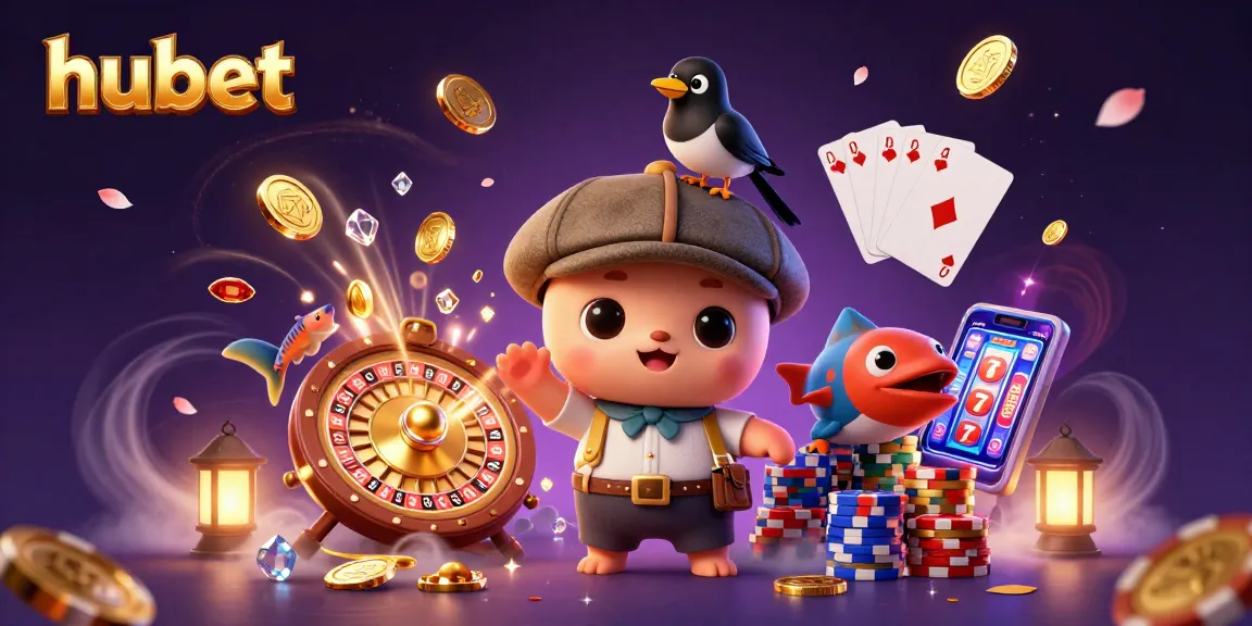 hubet showcases an exciting 3D cartoon scene of playful characters amidst vibrant casino elements.