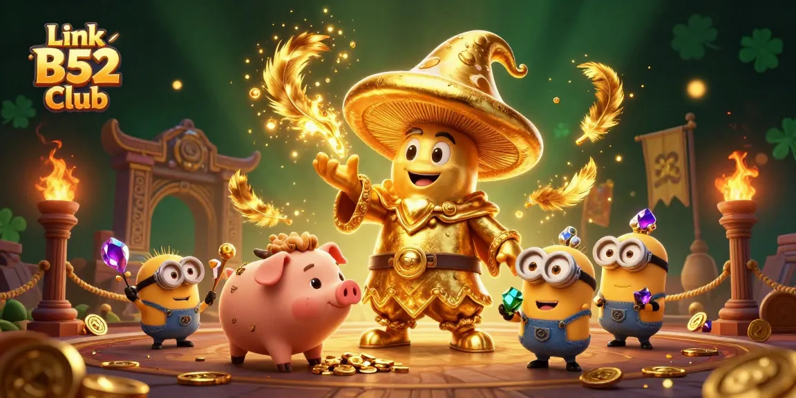 Spin the magic of Link B52 Club with a golden wizard amidst treasure and excitement!
