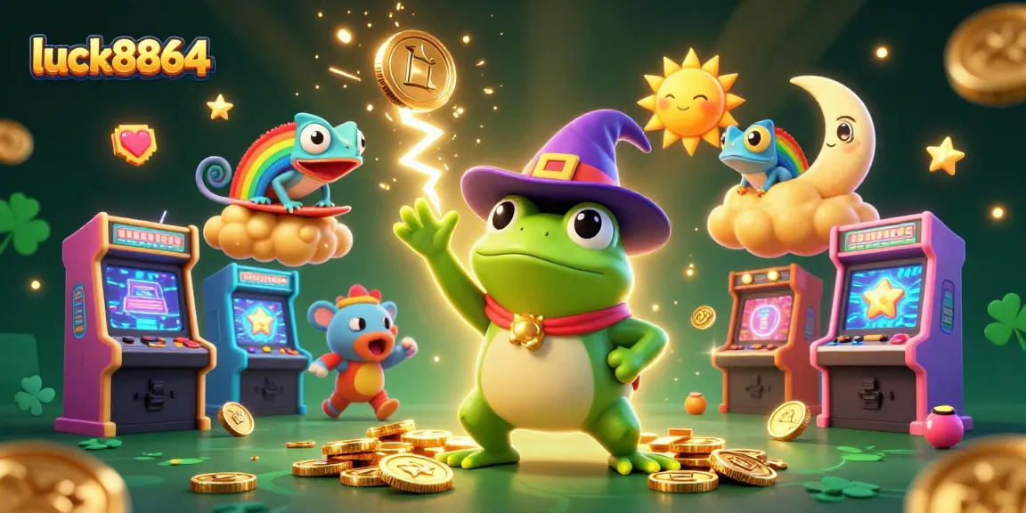 Spin to win with luck8864 in a vibrant casino-themed 3D illustration showcasing exhilarating game action.