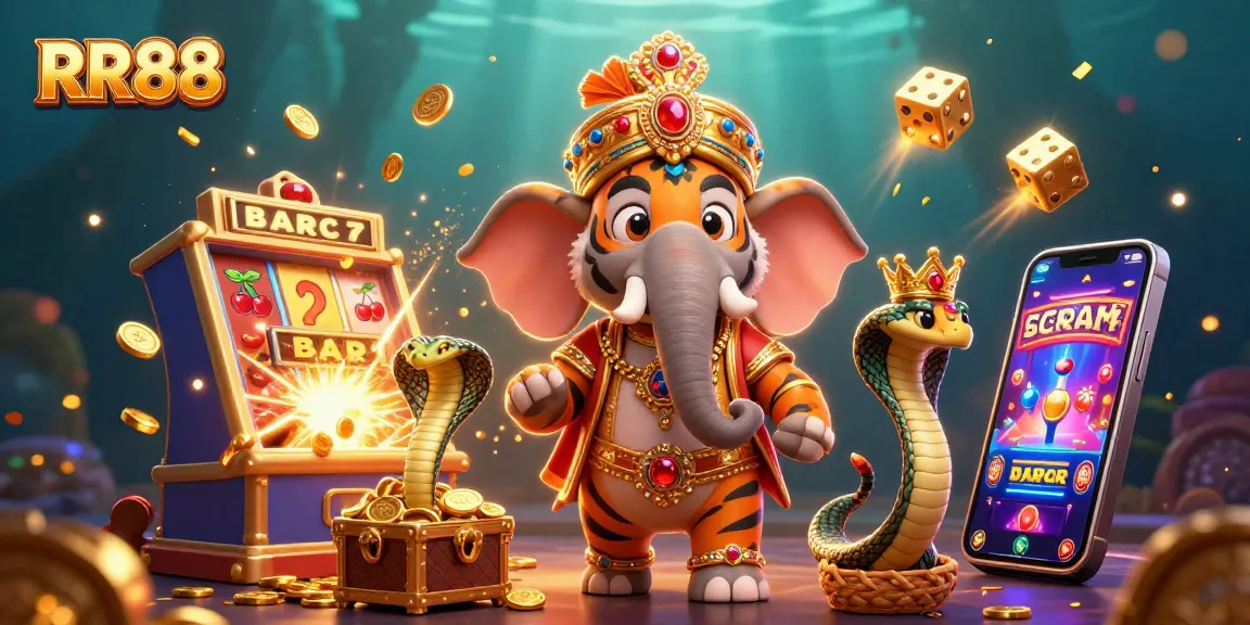 Engage with RR88's thrilling casino world, featuring vivid characters, dynamic slot elements, and immersive details.