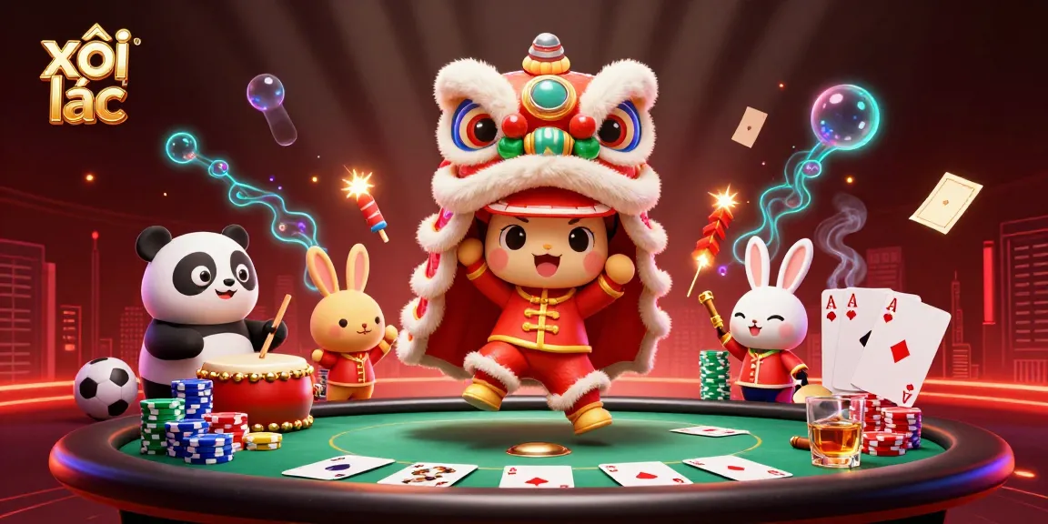 Engage with xôi lạc tv through vibrant 3D casino scene filled with excitement and festive decorations.