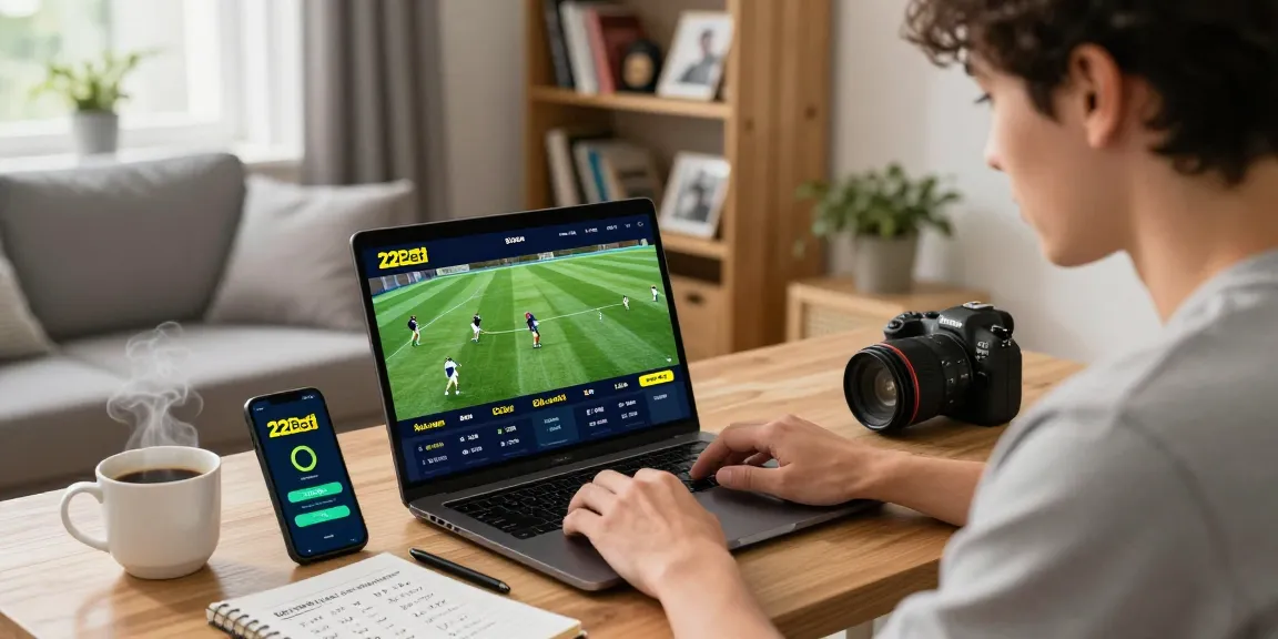 Engaging with 22Bet online betting platform in a cozy home setting with sports odds and strategy notes.